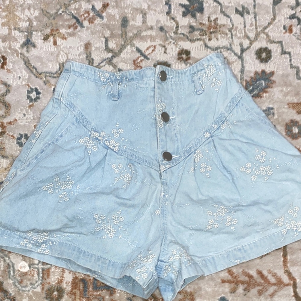 Storm Light Blue Floral High Waist Shorts